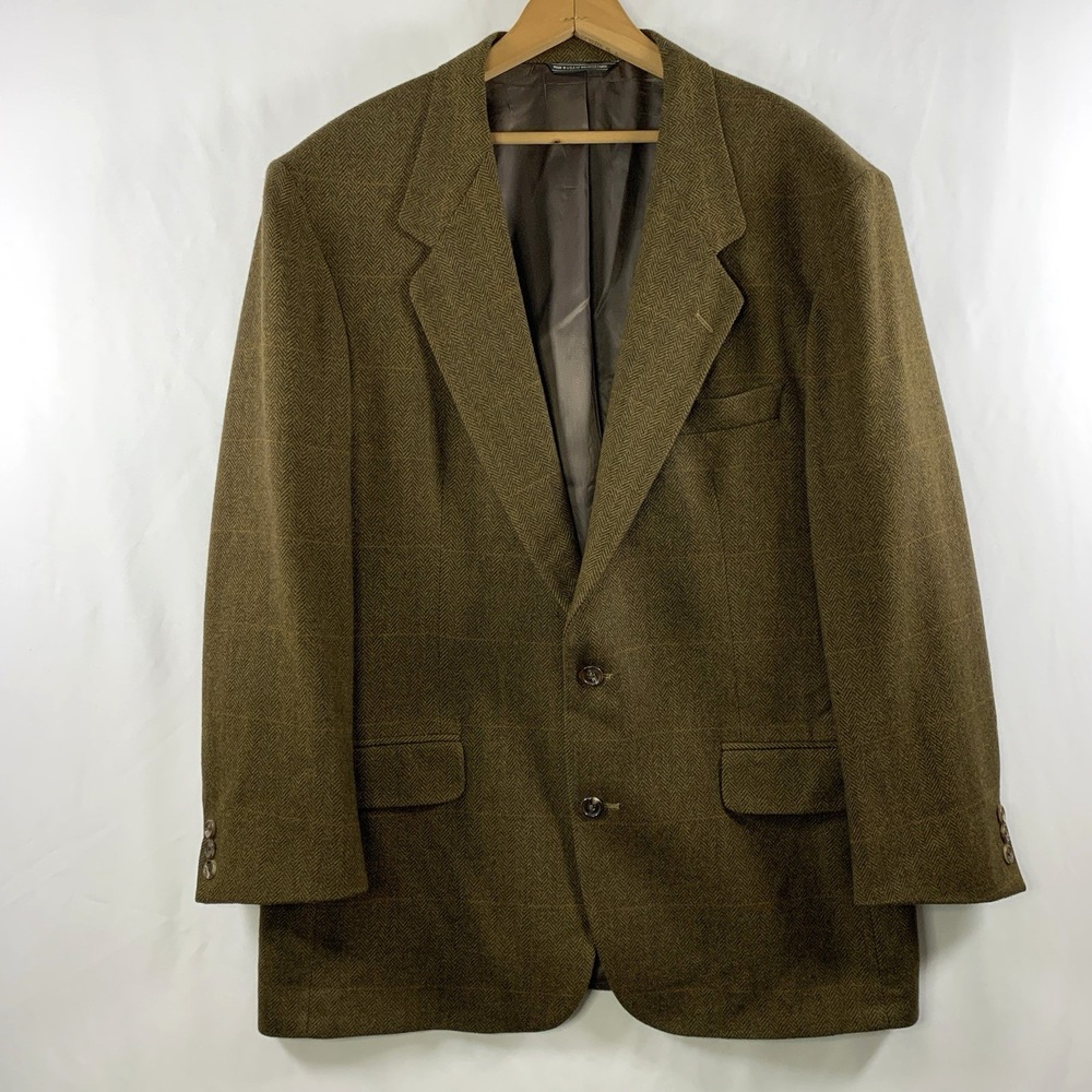 VTG 90s Banana Republic Mens Wool Herringbone Tweed Sport Coat Sz 44R Wide Lapel